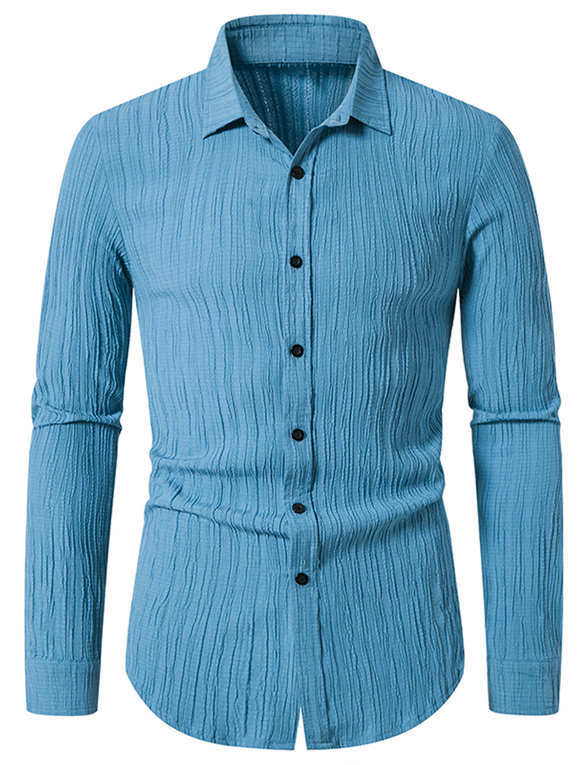 Chemise à manches longues en coton respirant pour hommes, couleur unie, décontractée, boutonnée, revers