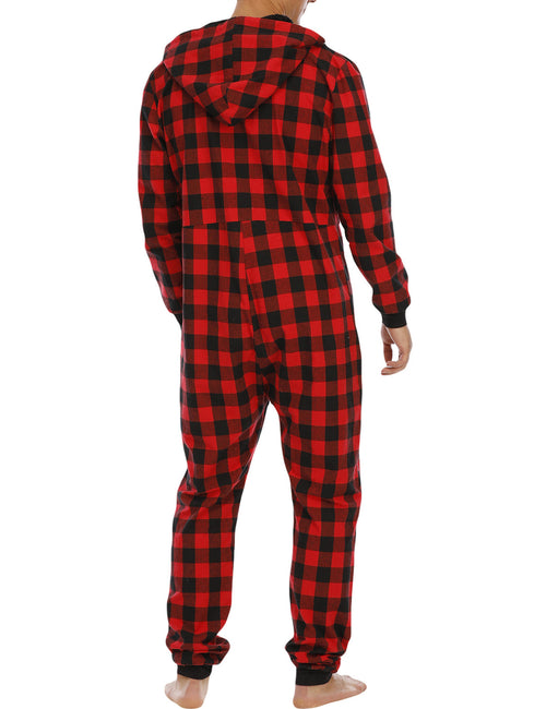 Pyjama décontracté à capuche en flanelle à carreaux avec poche à fermeture éclair pour hommes