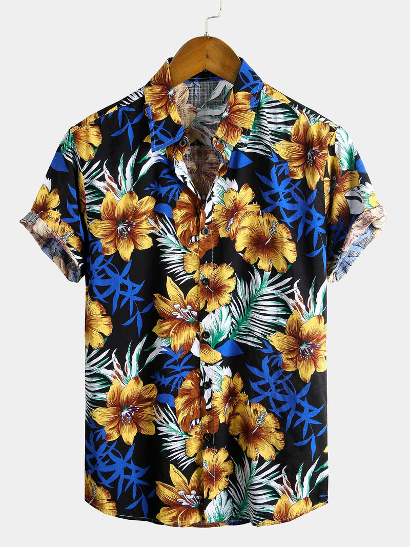 chemise d'homme en pur coton à imprimé style de vacances hawaïennes
