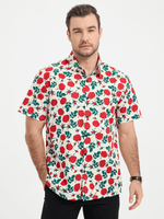 Chemise à manches courtes en coton imprimé rose respirant pour homme