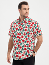 Chemise à manches courtes en coton imprimé rose respirant pour homme