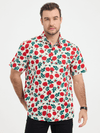 Chemise à manches courtes en coton imprimé rose respirant pour homme