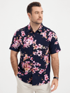 Chemise à manches courtes hawaïenne en coton à fleurs bleu marine pour homme