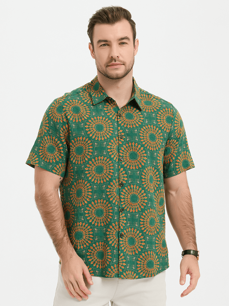 Chemise à manches courtes en coton vert pour homme