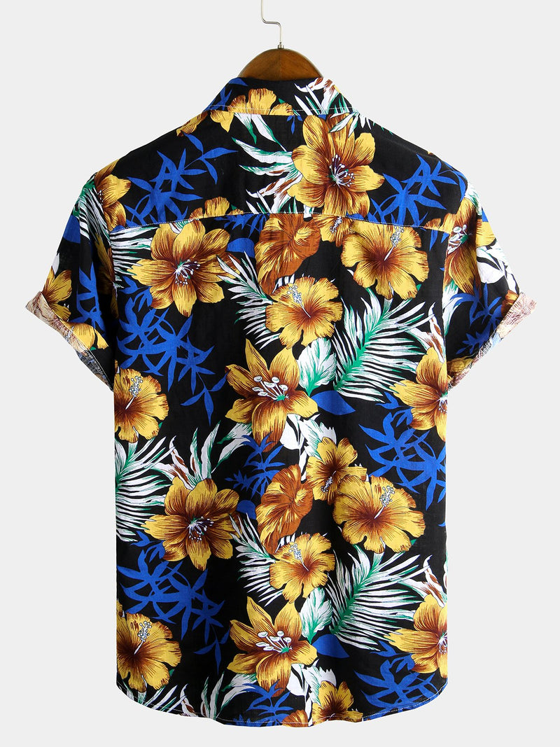 chemise d'homme en pur coton à imprimé style de vacances hawaïennes
