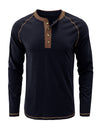 T-shirt à manches longues décontracté à col Henry pour hommes