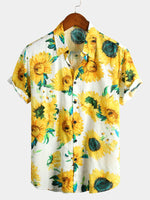 Chemise hawaïenne à manches courtes et imprimé tournesol pour hommes