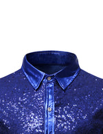 Chemise à manches longues boutonnée à sequins métalliques pour hommes