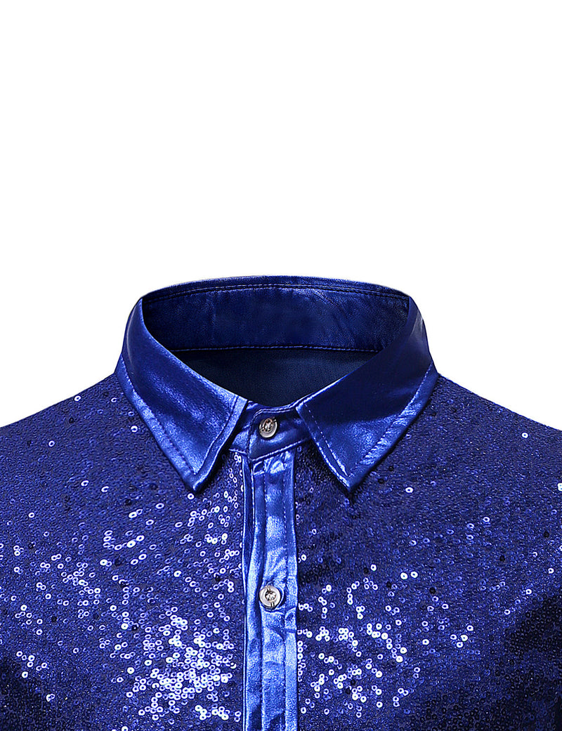 Chemise à manches longues boutonnée à sequins métalliques pour hommes