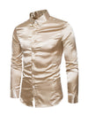 Chemise de soirée à manches longues en satin lisse boutonnée pour homme