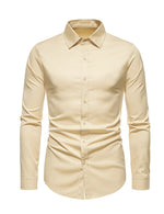 Chemise décontractée à manches longues boutonnée classique de couleur unie pour hommes