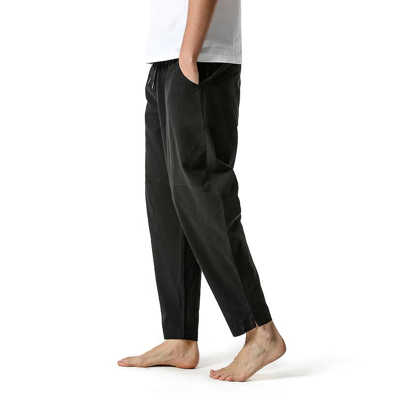 Pantalon décontracté léger en coton à taille élastique pour hommes