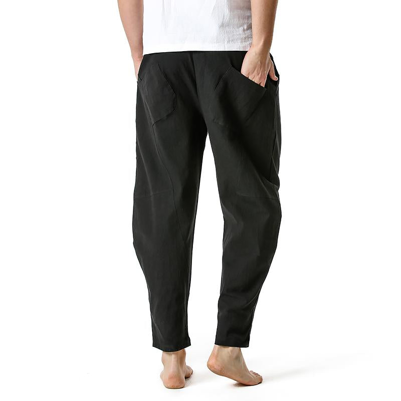 Pantalon décontracté léger en coton à taille élastique pour hommes