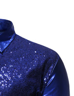 Chemise à manches longues boutonnée à sequins métalliques pour hommes