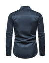 Chemise décontractée à manches longues boutonnée classique de couleur unie pour hommes
