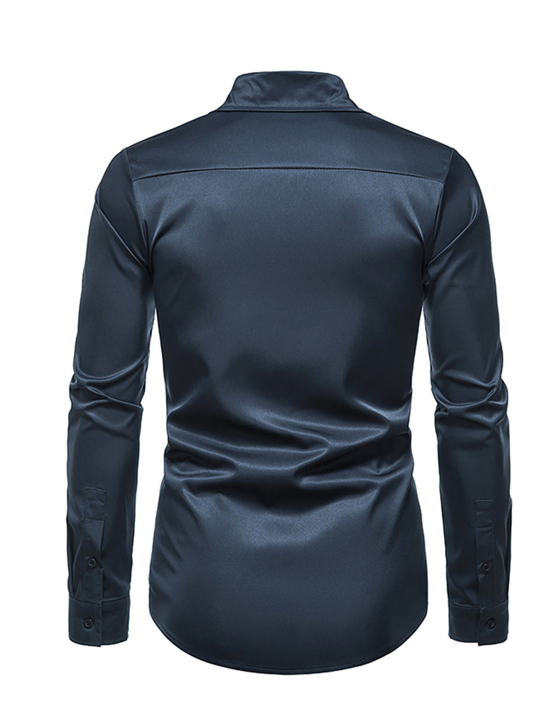 Chemise décontractée à manches longues boutonnée classique de couleur unie pour hommes