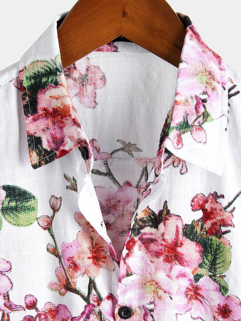 chemise d'homme en pur coton à imprimé style de vacances hawaïennes