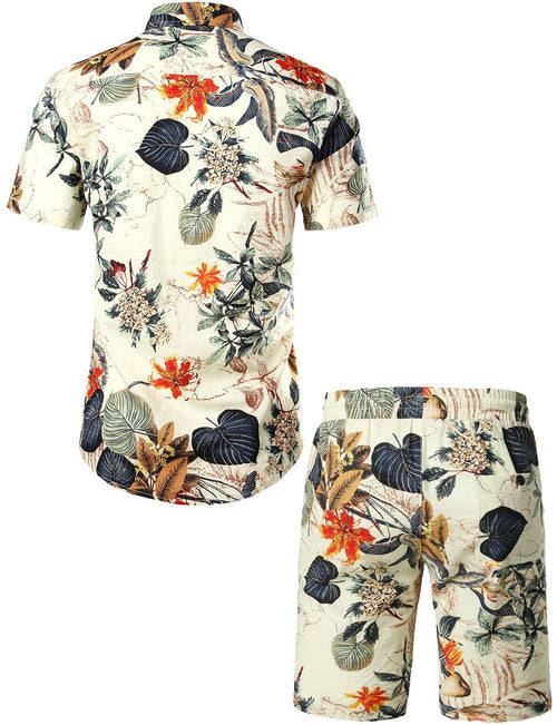Ensemble chemise et short assortis à fleurs tropicales hawaïennes pour hommes