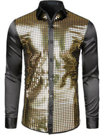 Chemise habillée pour homme paillettes argentées à manches longues boutonnée chemise disco Costume de fête