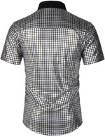 Chemise Habillée Homme Paillettes Manches Courtes Chemises Boutonnées Costume De Soirée Disco