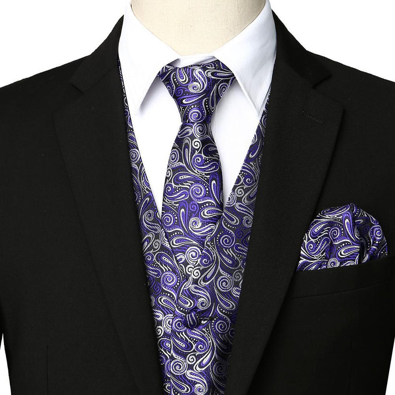 Ensemble de 3 pièces pour hommes Paisley Gilet cravate pour costume ou smoking