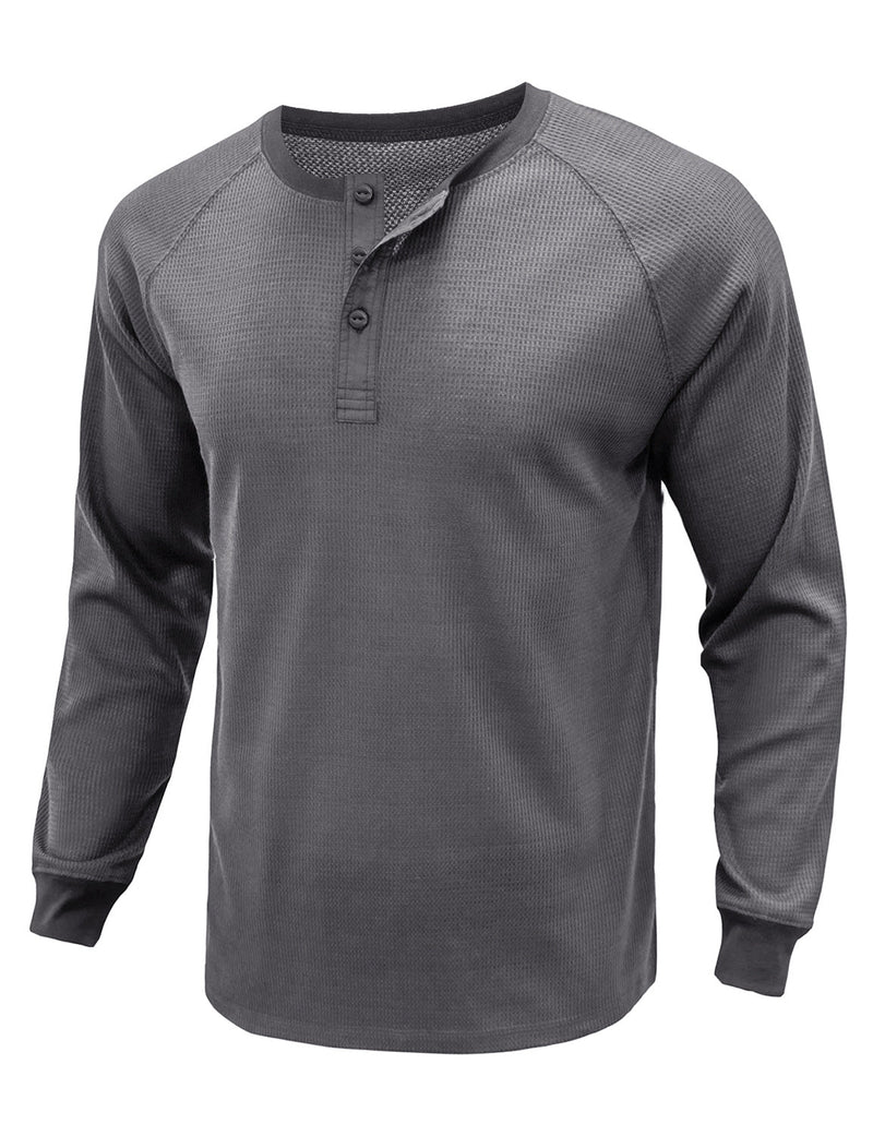T-shirt décontracté à manches longues et col Henry de couleur unie pour hommes