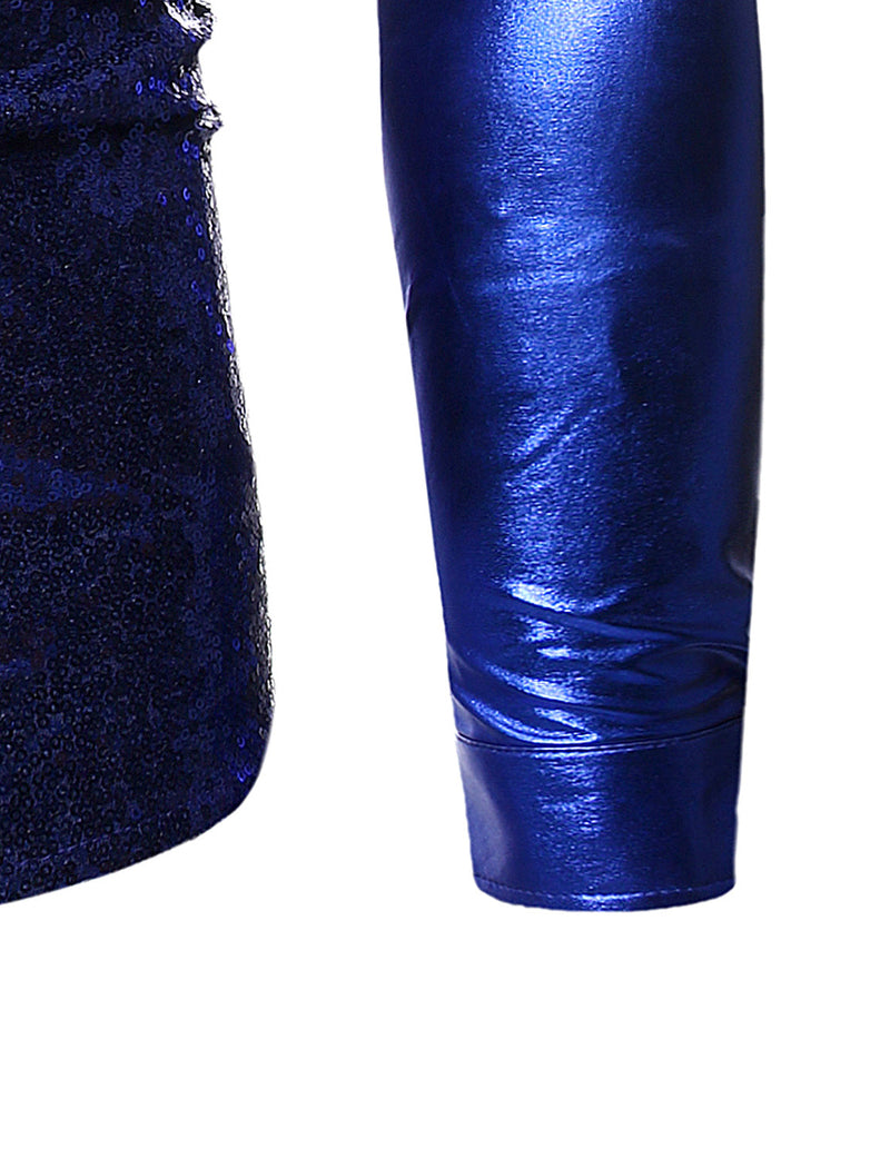 Chemise à manches longues boutonnée à sequins métalliques pour hommes