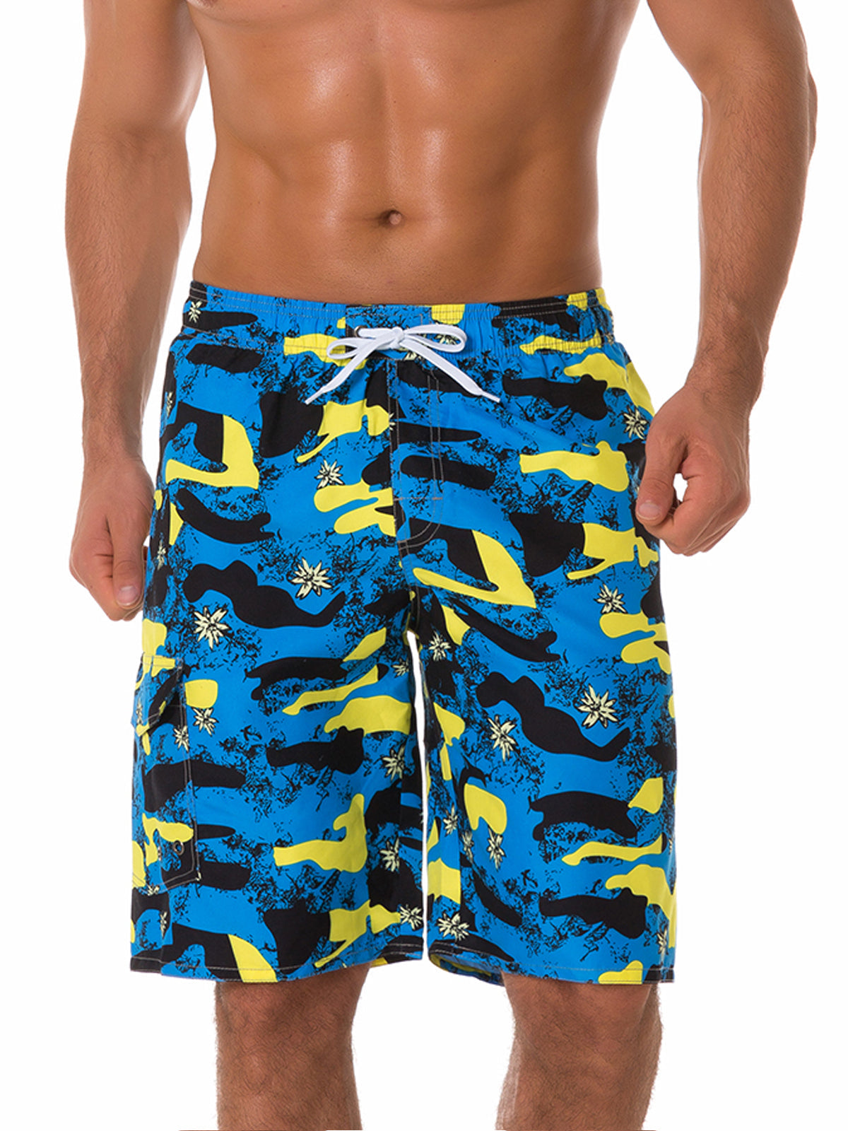 Shorts de plage d'été décontractés à imprimé camouflage bleu pour hommes