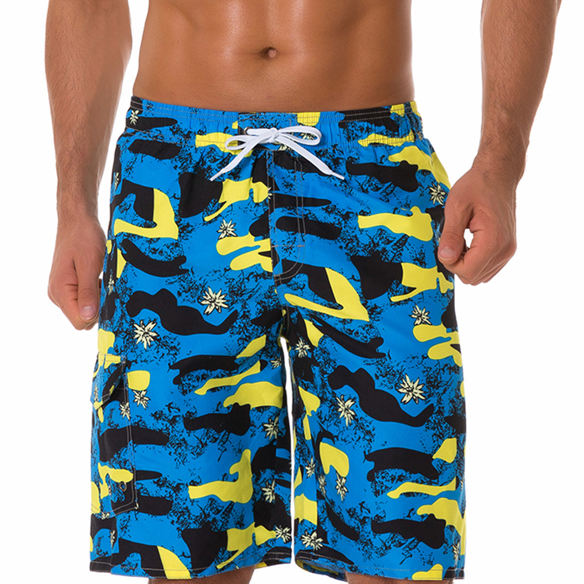 Shorts de plage d'été décontractés à imprimé camouflage bleu pour hommes
