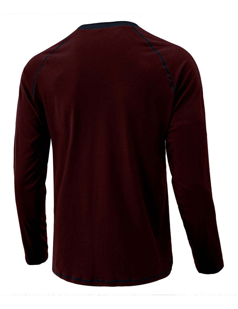 T-shirt à manches longues décontracté à col Henry pour hommes