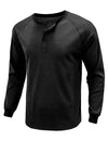 T-shirt décontracté à manches longues et col Henry de couleur unie pour hommes