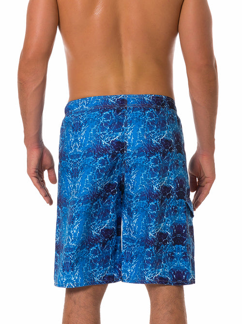 Short de bain pour homme été imprimé vague décontracté plage vacances bleu