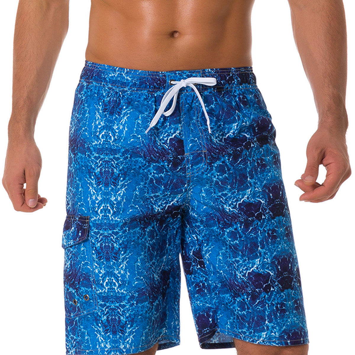 Short de bain pour homme été imprimé vague décontracté plage vacances bleu