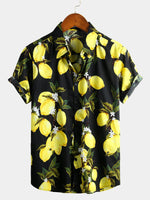 Chemise à manches courtes de vacances d'été de plage hawaïenne à imprimé citron tropical pour hommes