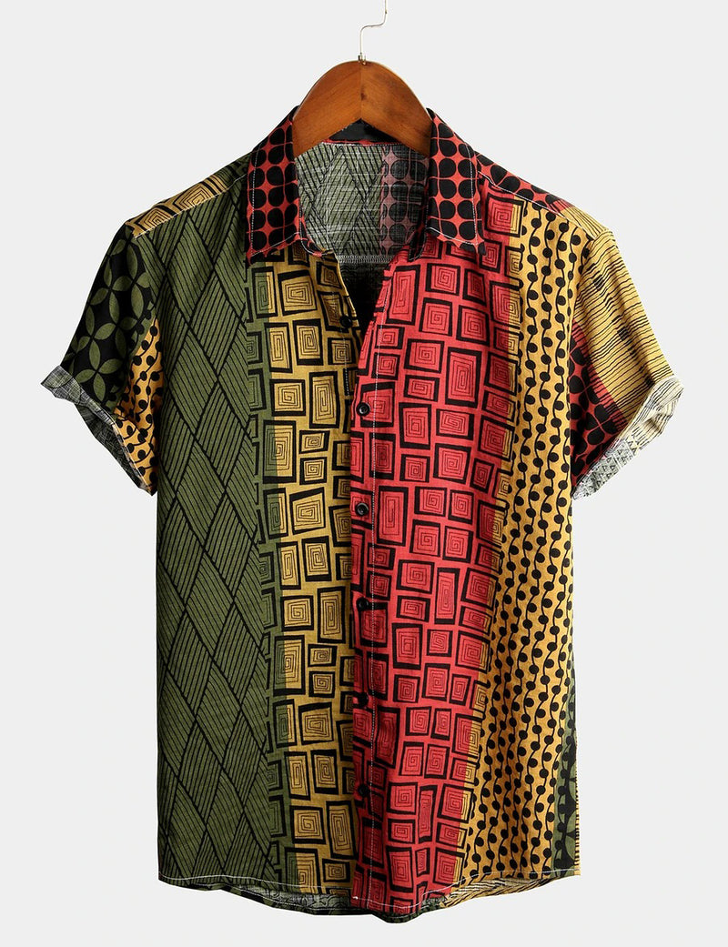 chemise d'homme en pur coton à imprimé style de vacances hawaïennes