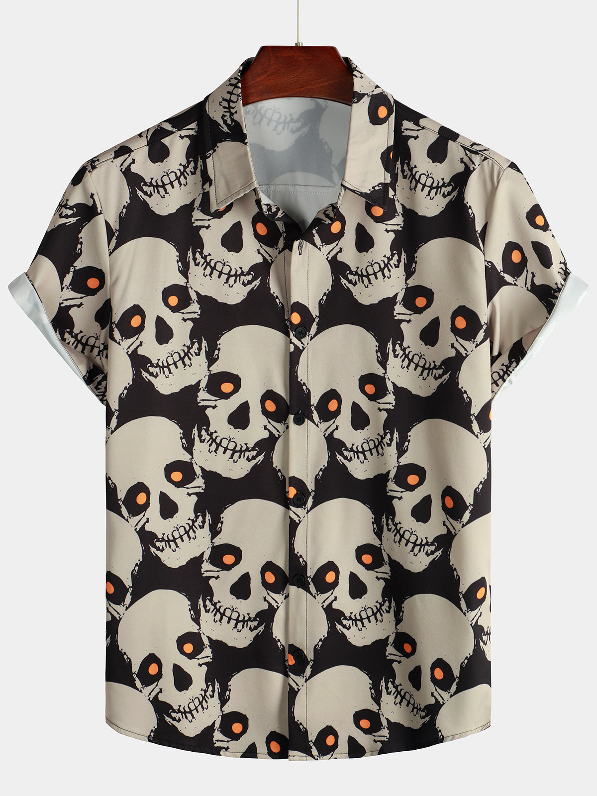 Chemise hawaïenne noire Skull Cool Graphic Button Up pour hommes Punk Rock Art