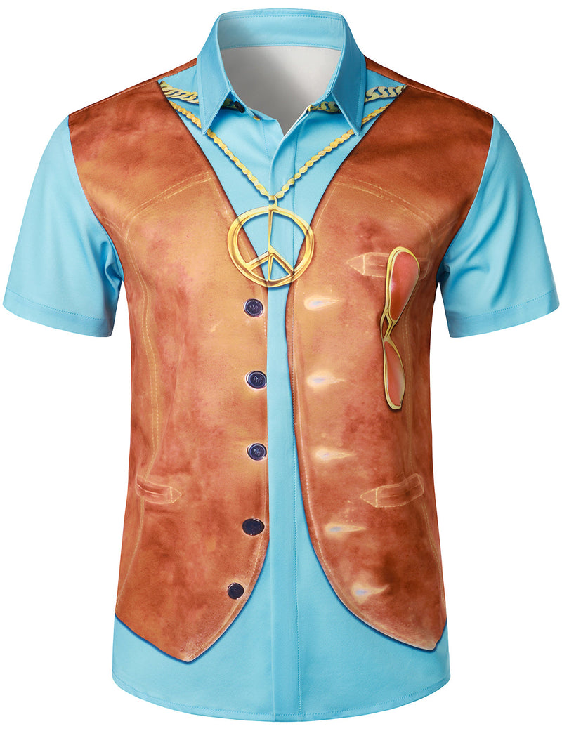 Débardeur en jean pour homme rétro Western Cowboy soirée à thème Costume d'halloween chemise à manches courtes