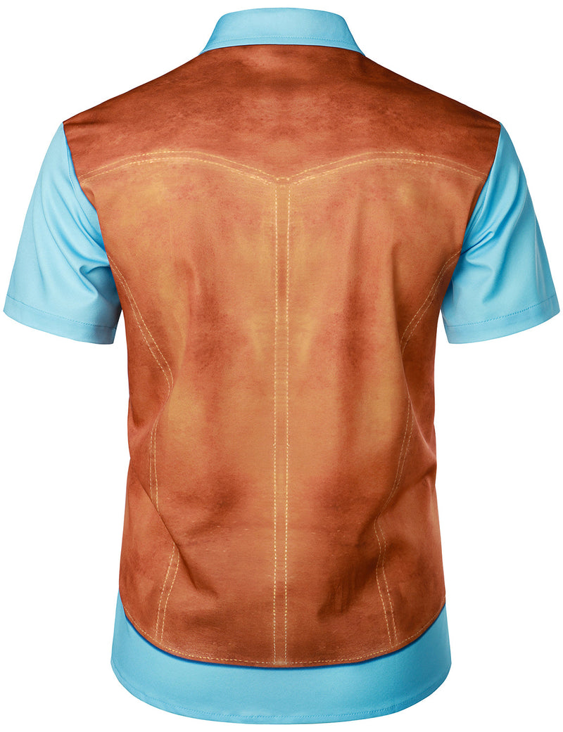 Débardeur en jean pour homme rétro Western Cowboy soirée à thème Costume d'halloween chemise à manches courtes