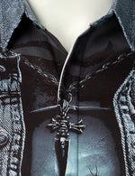 Veste en jean pour homme Crâne graphique Costume de soirée à thème gothique Cool Art Halloween Chemise à manches courtes