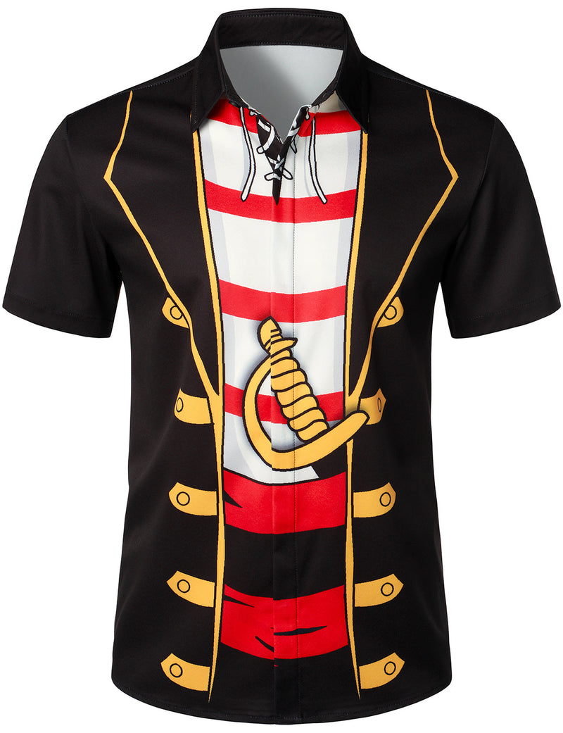 Chemise à manches courtes pour homme Pirate Graphic Costume Art Black Halloween Costume Party