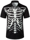 Costume graphique de crâne de squelette pour homme Art noir chemise à manches courtes sur le thème de la fête d'Halloween
