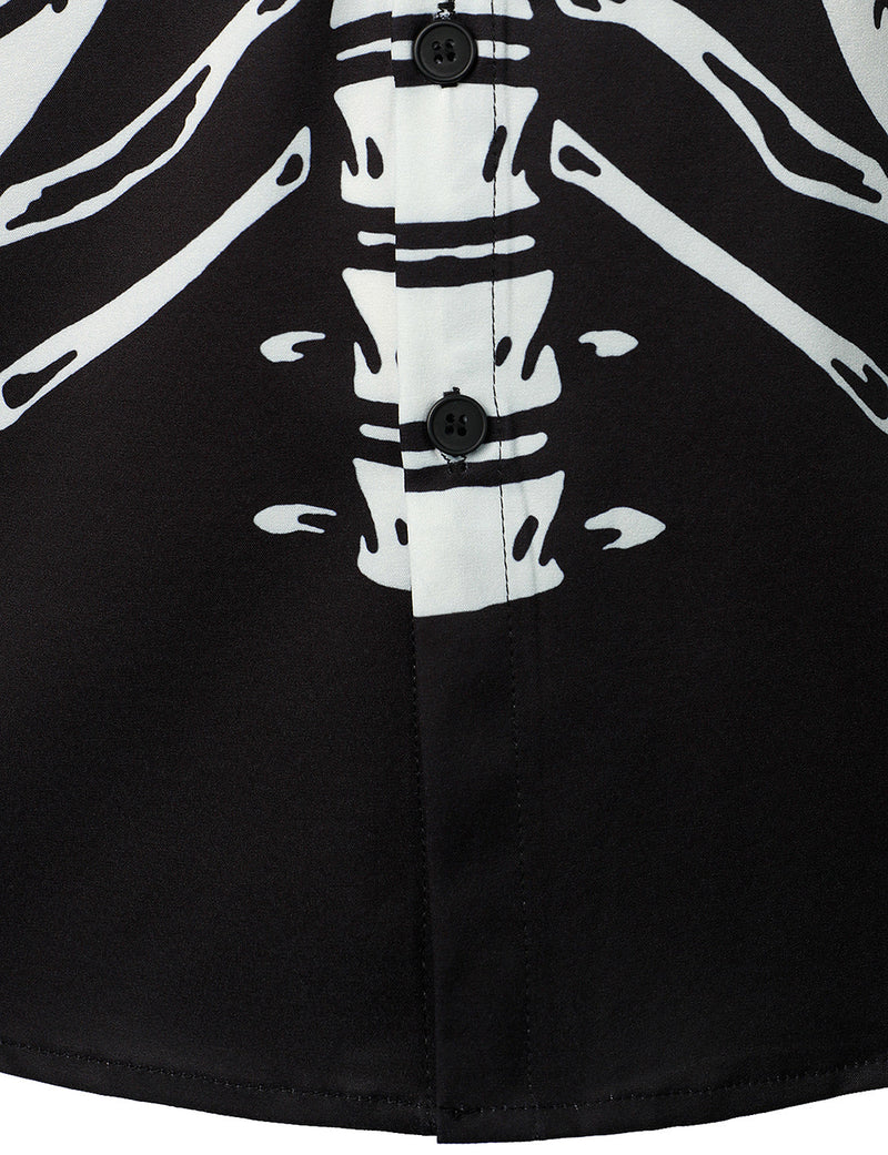Costume graphique de crâne de squelette pour homme Art noir chemise à manches courtes sur le thème de la fête d'Halloween