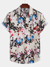 Chemise à manches courtes à imprimé floral papillon pour hommes