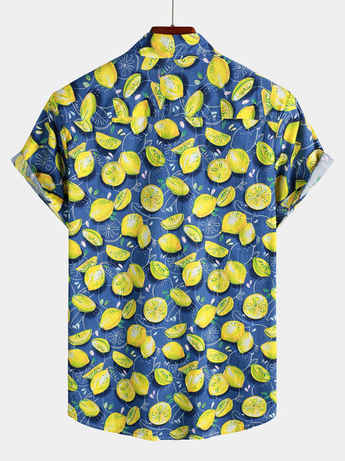 Chemise hawaïenne à manches courtes et imprimé citron pour hommes
