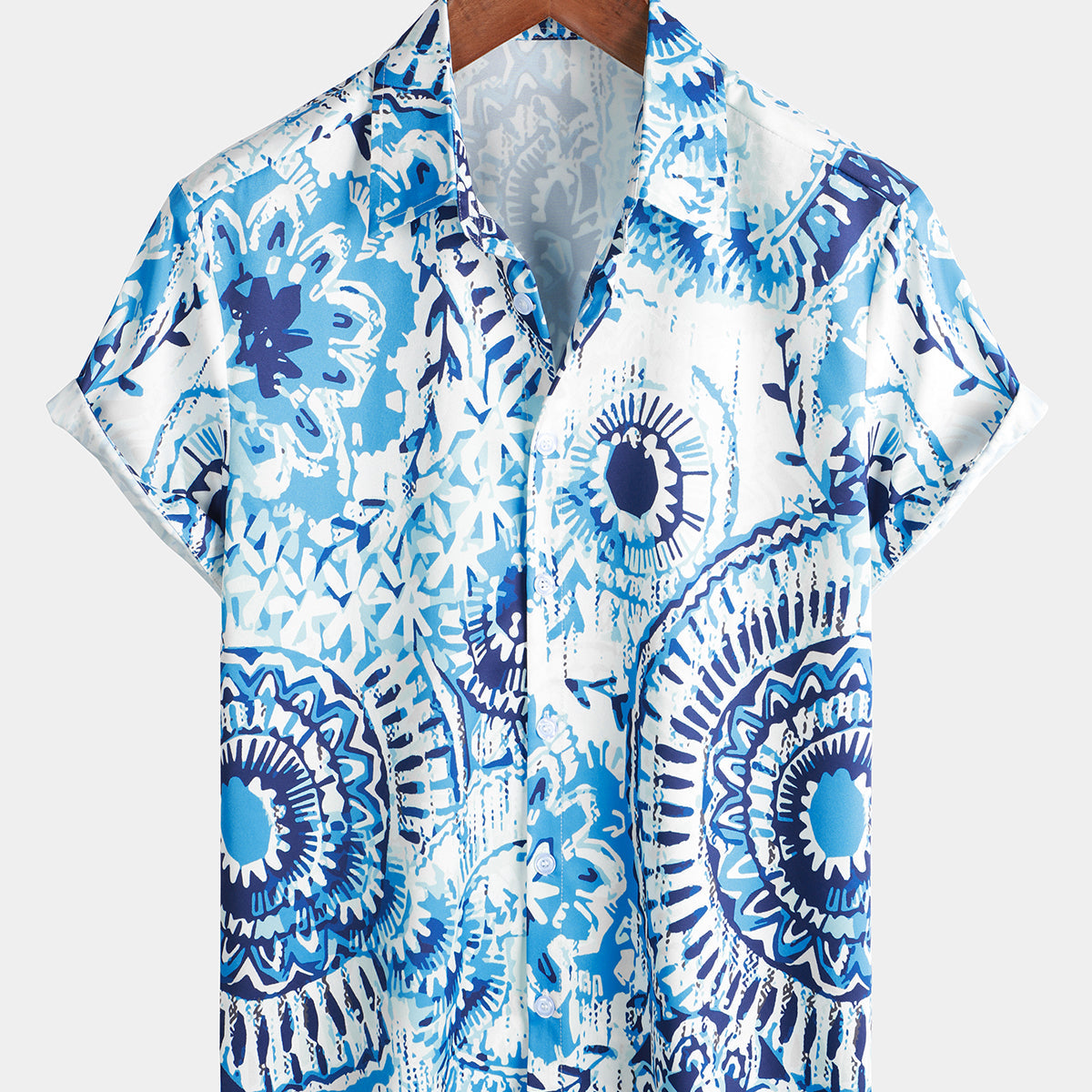 Chemise à manches courtes pour hommes, Vintage, imprimé Floral, boutonnée, bohème, été, bleu, hawaïen, manches courtes