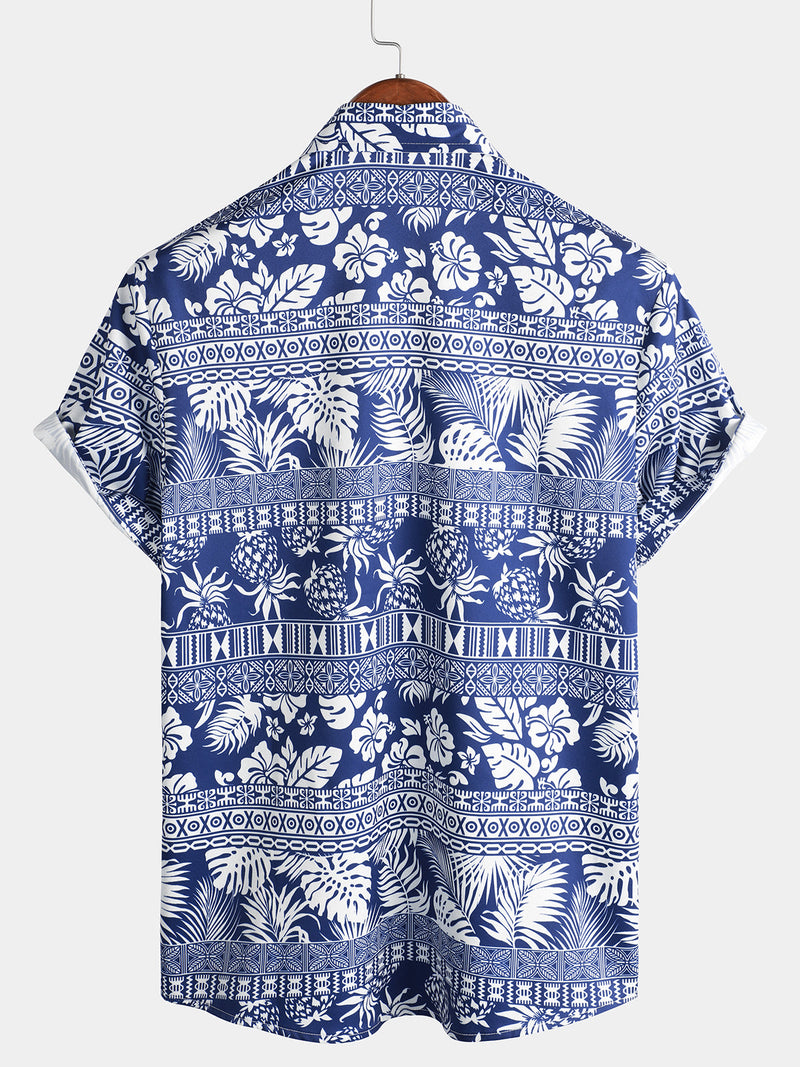 Chemise à manches courtes hawaïenne vintage à imprimé ananas tropical pour homme