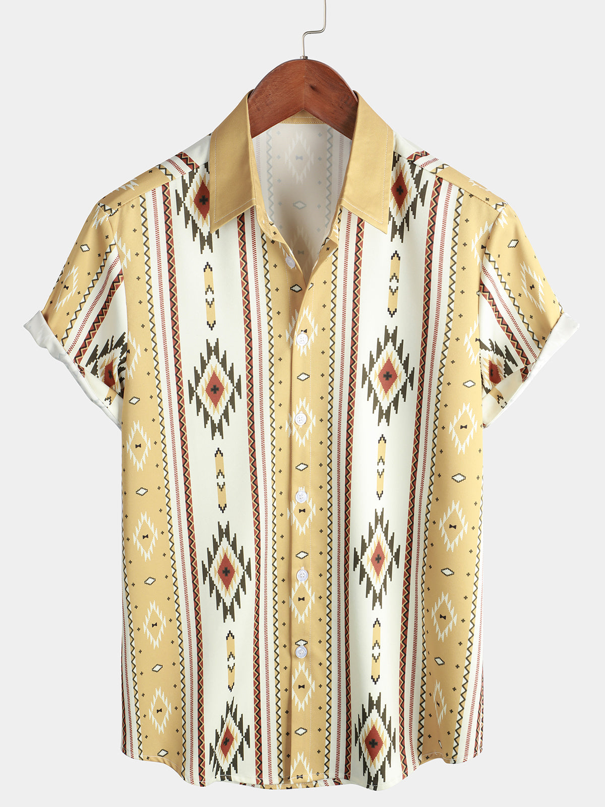 Chemise boutonnée à imprimé aztèque rétro des années 70 à rayures verticales pour hommes