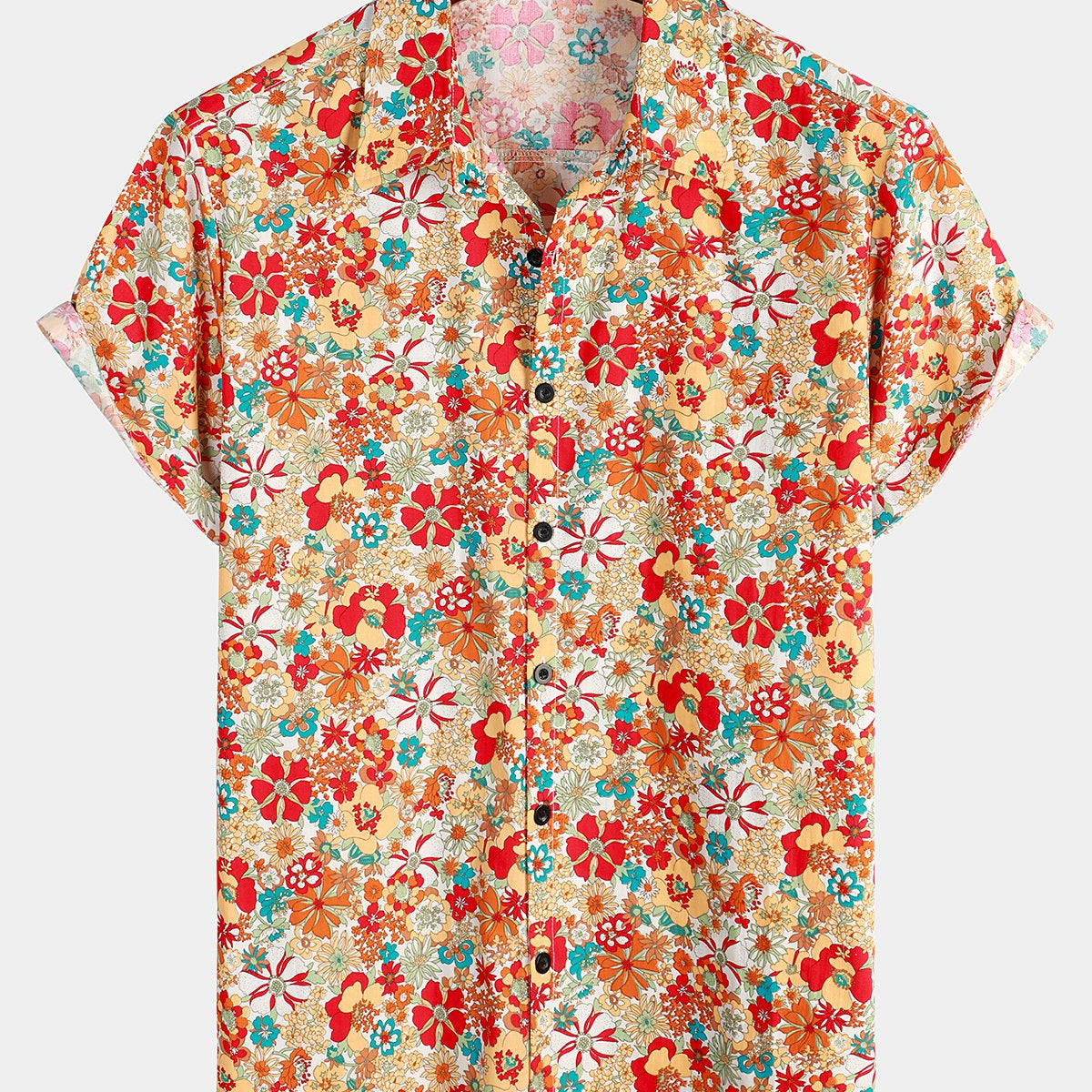 Chemise à manches courtes décontractée en coton imprimé pour hommes