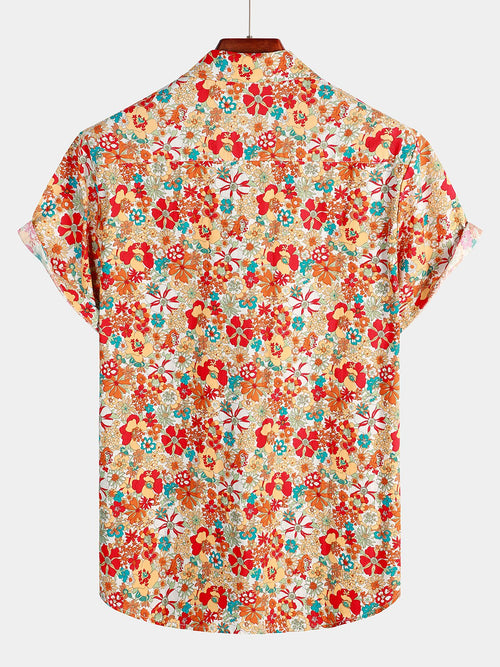 Chemise à manches courtes décontractée en coton imprimé pour hommes
