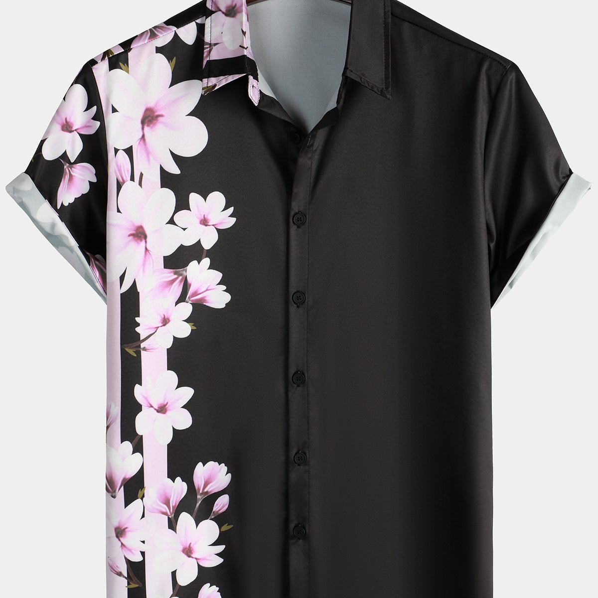 Chemise boutonnée à manches courtes à imprimé floral rose d'été pour hommes